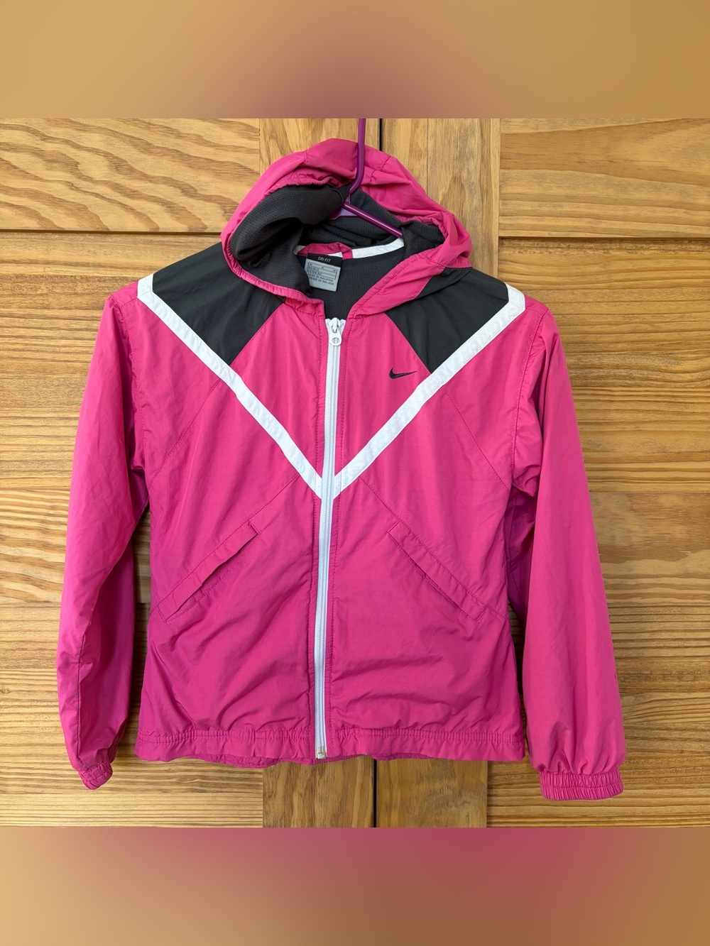 Nike Kids' Pink Hooded Wind Breaker Jacket with Black & White Accents Size 10/12